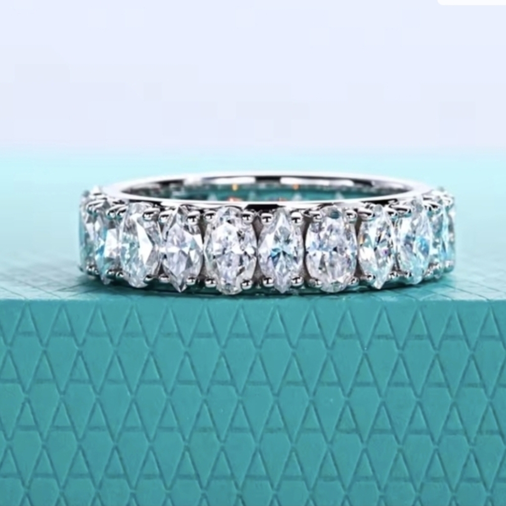 GRA Certified VVS1 Marquise & Oval cut Full Moissanite Band/Ring*Rare* 6 US Ring